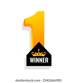 3d style number one winner symbol with crown design vector