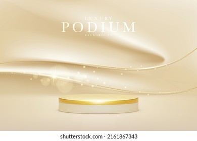 3d style podium gold luxury background, vector illustration for sale or online marketing.