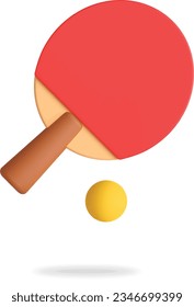 3D style racket and ball, sport equipment illustration, vector isolated.