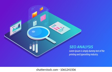 3D Style - SEO Analysis , Search Data Monitoring, Marketing Data Flat Isometric Design