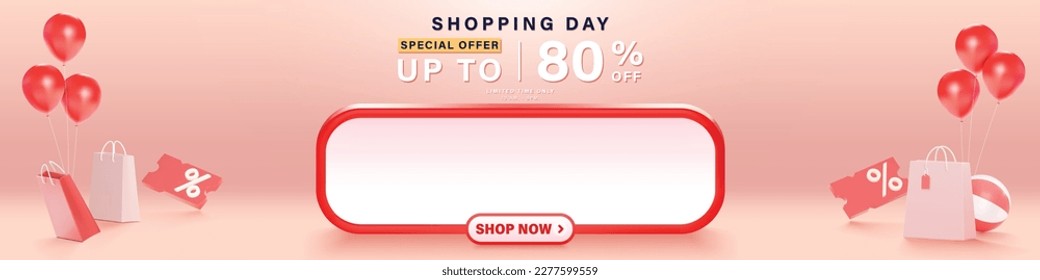 3D style Shopping day pink Sale banner template design for web or social media. Vector banner template.