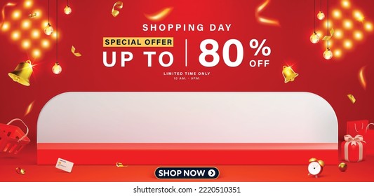 3D style Shopping day Sale banner template design for web or social media.