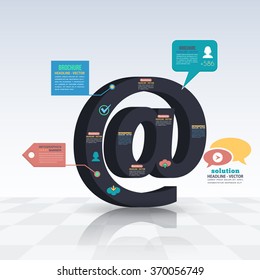 3d Style At sign, Flat Infographics Design and Web Elements. Business, Marketing Concept Vector Template