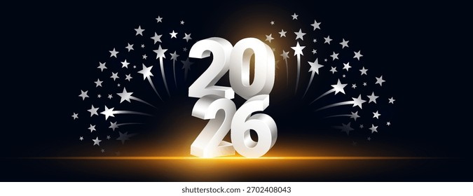 3d style silver 2026 lettering new year banner sparkling star vector