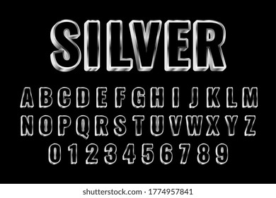 3d style silver alphabets text effect set