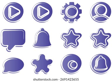 3D Style Social Media and Interface Icon Set with Glossy Effect	