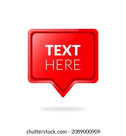 Ilustración de cuadro de texto de estilo 3d. Cuadro de texto rojo flotante sobre fondo blanco