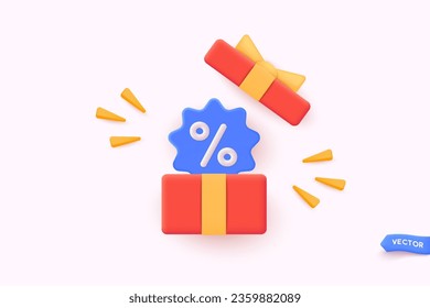 Banner vectorial de estilo 3D para agregar ventas. Plantillas de caja roja con ofertas especiales para la compra. Ilustraciones de vectores Web 3D.