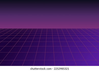 3D style vector graphics grid floor scene. Vaporwave digital cyber scene background.