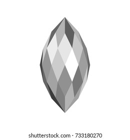 3d style vector grey monochrome gem, polygonal rhinestone, low poly crystal object
