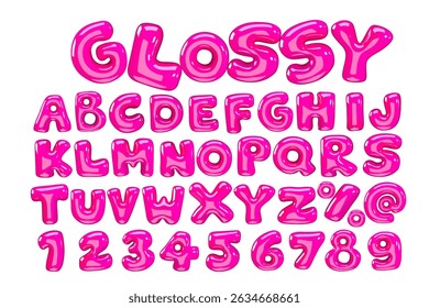 3d style vector of high glossy pink alphabet and numbers on white background
