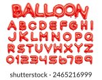 3d style vector of inflated glossy red balloon alphabet and numbers on white background
