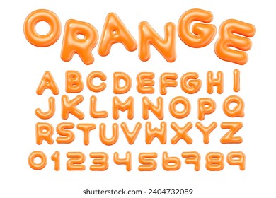 3d style vector of inflated glossy orange alphabet and numbers on white background
