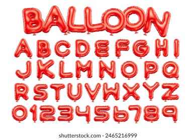 3d style vector of inflated glossy red balloon alphabet and numbers on white background
