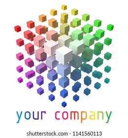3d style vector logo design with cubes. color theory themed version.
