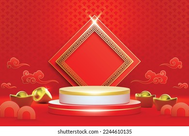 3D style vector Podium and background Chinese new year concept, Chinese new year festivals.