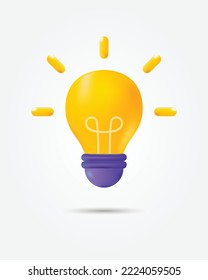 3D Style Yellow Lamp. Minimal Light Bulb Icon. Great Idea Concept. Vector Solution for Business and Strategy Presentation