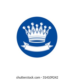 3d stylish monarch crown decorated with ribbon, royalty symbol. 