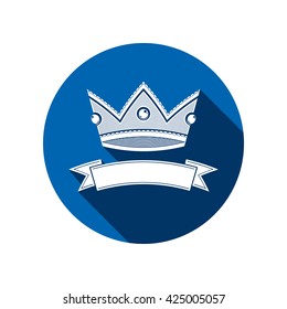 3d stylish monarch crown decorated with ribbon, royalty symbol. 