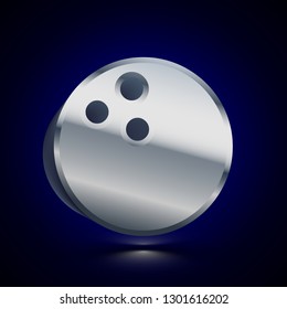 3D stylized Bowling icon. Glossy silver vector icon. Isolated volumetric symbol illustration on dark background with shadow.