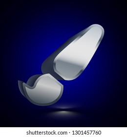 3D stylized Brush icon. Glossy silver vector icon. Isolated volumetric symbol illustration on dark background with shadow.
