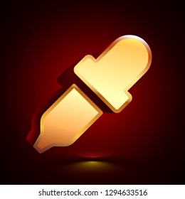 3D stylized Color Picker icon. Glossy golden vector icon. Isolated volumetric symbol illustration on dark background with shadow.