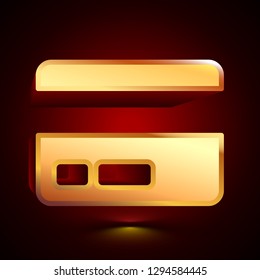 3D stylized Credit Card icon. Glossy golden vector icon. Isolated volumetric symbol illustration on dark background with shadow.