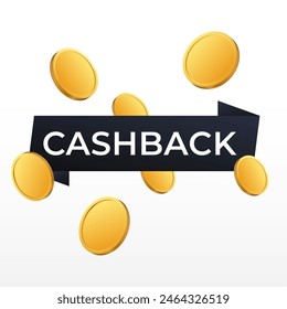 3d Stylized Dark Grey Cashback Voucher with Gold Coins vector illustration