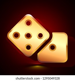 3D stylized Dice icon. Glossy golden vector icon. Isolated volumetric symbol illustration on dark background with shadow.