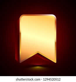3D stylized Favorites icon. Glossy golden vector icon. Isolated volumetric symbol illustration on dark background with shadow.