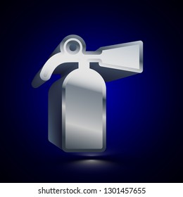 3D stylized Fire Extinguisher icon. Glossy silver vector icon. Isolated volumetric symbol illustration on dark background with shadow.