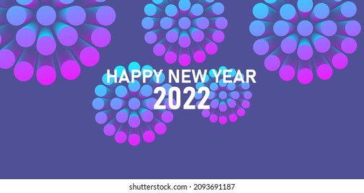 3d stylized firework with New 2022 year greeting, dark blue and violet night