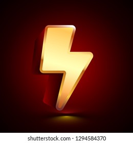3D stylized Flash icon. Glossy golden vector icon. Isolated volumetric symbol illustration on dark background with shadow.