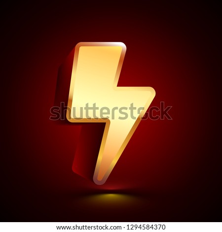 3D stylized Flash icon. Glossy golden vector icon. Isolated volumetric symbol illustration on dark background with shadow.
