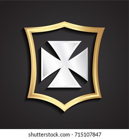 3d stylized golden shield with silver cross logo