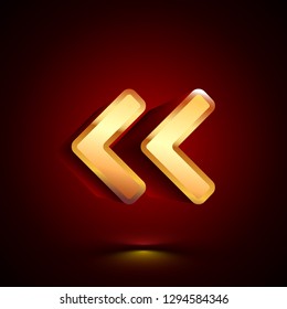 3D stylized Much Less Than icon. Glossy golden vector icon. Isolated volumetric symbol illustration on dark background with shadow.