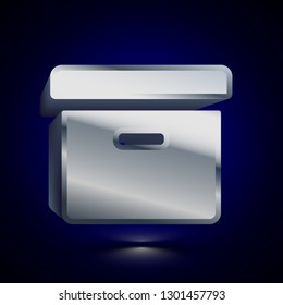3D stylized Office Box icon. Glossy silver vector icon. Isolated volumetric symbol illustration on dark background with shadow.