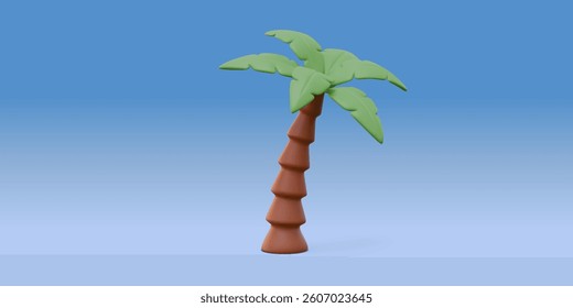 3D Stylized Palm Tree - Tropical Beach Tree, Exotic Vacation Plant, Vector Illustration