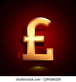 3D stylized Pound icon. Glossy golden vector icon. Isolated volumetric symbol illustration on dark background with shadow.