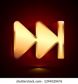 3D stylized Skip to End icon. Glossy golden vector icon. Isolated volumetric symbol illustration on dark background with shadow.