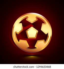 3D stylized Soccer icon. Glossy golden vector icon. Isolated volumetric symbol illustration on dark background with shadow.