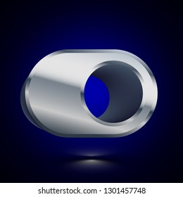 3D stylized Toggle On icon. Glossy silver vector icon. Isolated volumetric symbol illustration on dark background with shadow.
