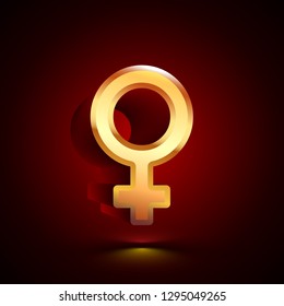 3D stylized Venus icon. Glossy golden vector icon. Isolated volumetric symbol illustration on dark background with shadow.