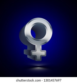 3D stylized Venus icon. Glossy silver vector icon. Isolated volumetric symbol illustration on dark background with shadow.