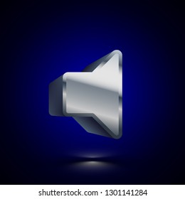 3D stylized Volume Up icon. Glossy silver vector icon. Isolated volumetric symbol illustration on dark background with shadow.