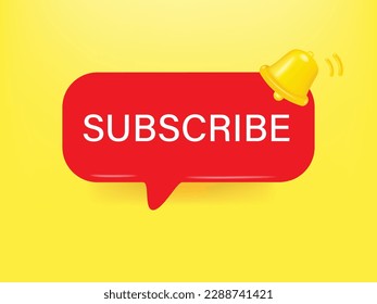 3D Subscribe Bar with Bell Button Isolated. Render Subscription Icon with Handbell. Subscribe to Channel Vlog or Blog. Social Media and Marketing Concept.