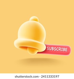 3D Subscribe bell notification. Congratulations on new social media followers. New subscriber in social network. 3D icon vector