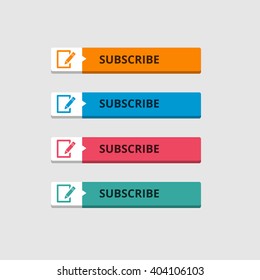 3d Subscribe Button set with icons. beautiful text button. Orange Button, Blue Button, Red Button, Turquoise button. Call to action icon button. Flat Button Set. Vector Illustration