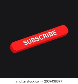 3D Subscribe. Red Subscribe Button for Social Media. Vector Illustration On Black Background. Vector illustration