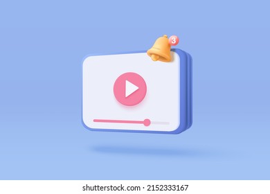 3D subscribe reminder for video. notifications push with floating elements. 3d Alert for business promote planning, reminder and notification background. 3d video playing vector render illustration